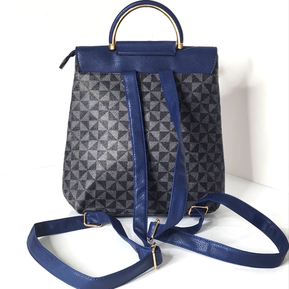 Stylish Black Monogram Women's Blue Colorblock Backpack Purse - Picture 6 of 9